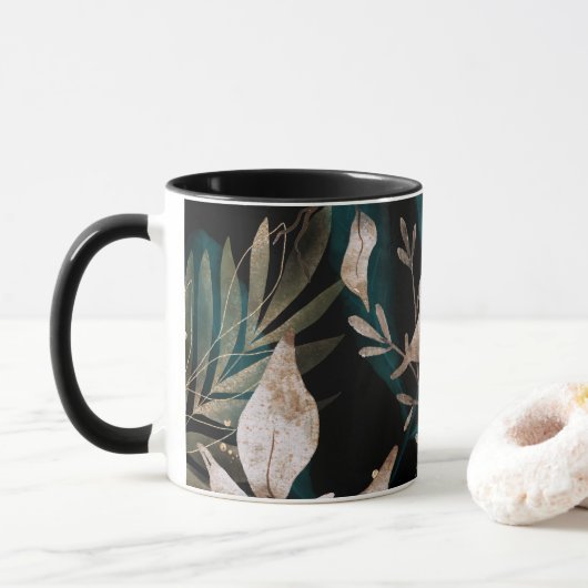 Mug Feuilles botaniques modernes foncés (Avec donut)