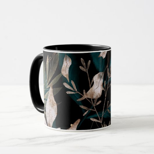 Mug Feuilles botaniques modernes foncés (Devant gauche)