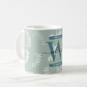 Mug Feuilles botaniques vert sarcelle Monogramme (Devant gauche)