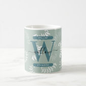 Mug Feuilles botaniques vert sarcelle Monogramme (Centre)