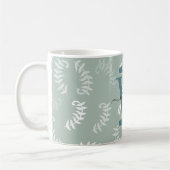 Mug Feuilles botaniques vert sarcelle Monogramme (Gauche)