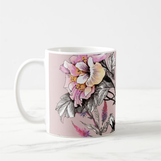 Mug Feuilles d'aquarelle Fleurs Motif rose (Gauche)