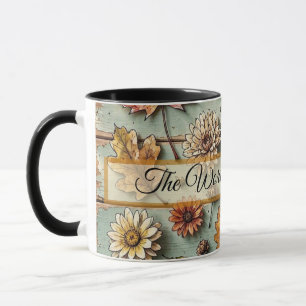 Mug Feuilles d'automne à l'aquarelle et bois rustique