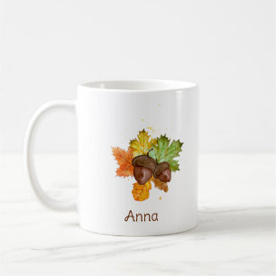Mug Feuilles d'automne et gland personnalisés à l'aqua