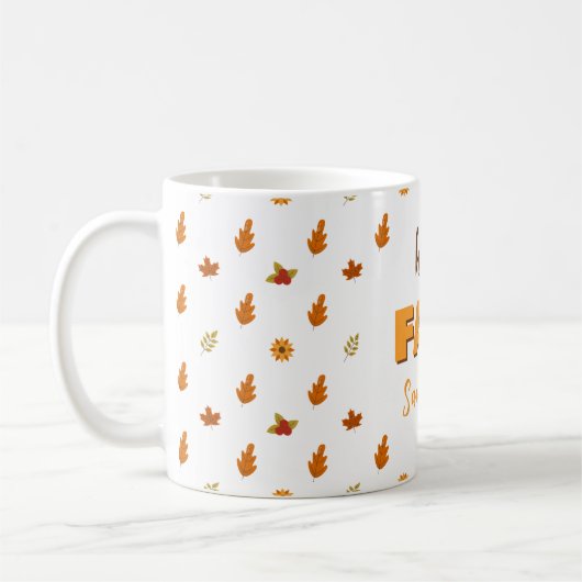 Mug Feuilles d'automne Motif Fleurs Bonjour Nom d'auto (Gauche)
