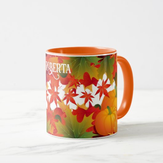 Mug Feuilles d'automne personnalisées et citrouilles (Devant droit)