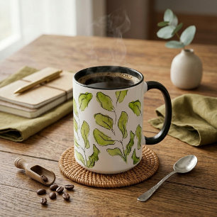Mug Feuilles de aquarelle verte artistique esthétique