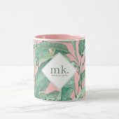 Mug Feuilles de bananes tropicales roses Monogrammes (Centre)