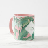 Mug Feuilles de bananes tropicales roses Monogrammes (Devant gauche)