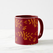 Mug Feuilles de branches de silhouette orange sur roug (Devant droit)