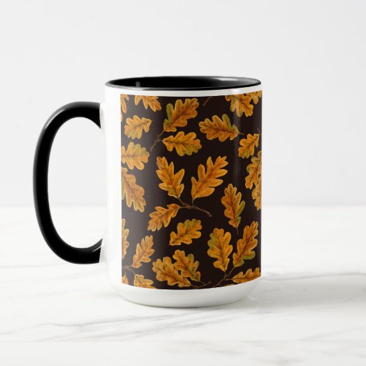 Mug Feuilles de chêne automnal sur brun foncé (Gauche)