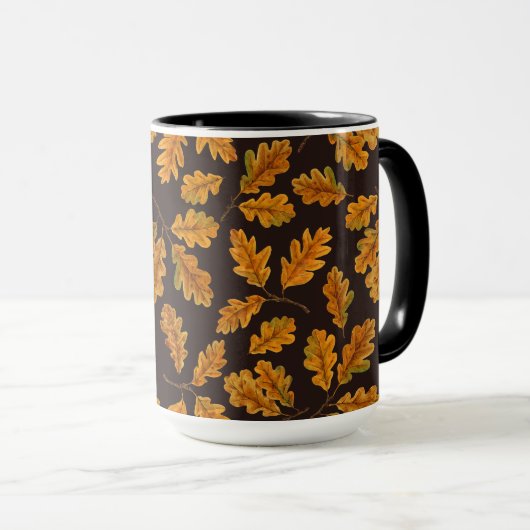 Mug Feuilles de chêne automnal sur brun foncé (Devant droit)