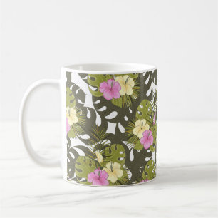 Mug Feuilles de jungle tropicale et motif d'hibiscus