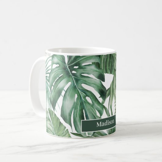 Mug Feuilles de Monstera Tropical Personnalisé tendanc (Devant gauche)