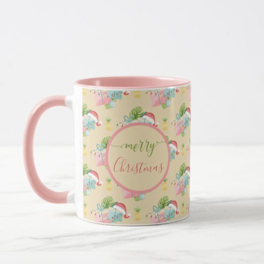 Mug Feuilles de Monstère tropicale Santa Hat Noël prés (Gauche)