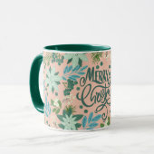 Mug Feuilles de Noël rose floral (Devant gauche)