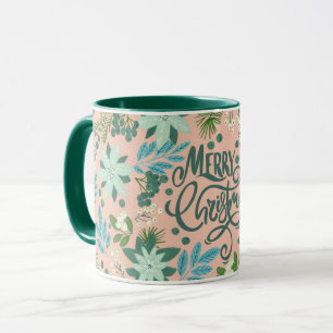 Mug Feuilles de Noël rose floral