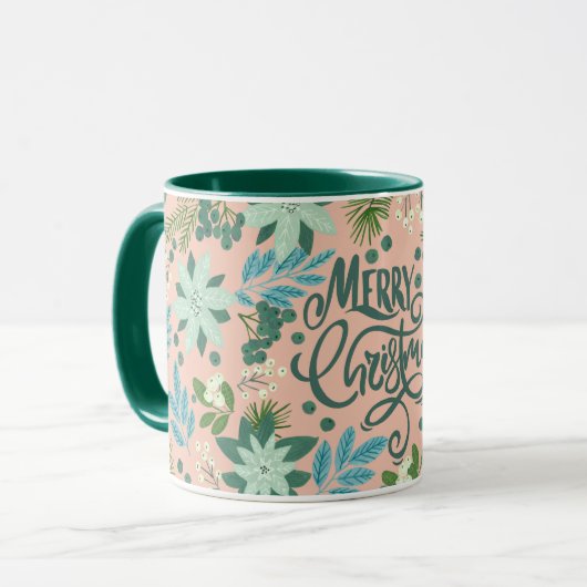 Mug Feuilles de Noël rose floral (Devant gauche)