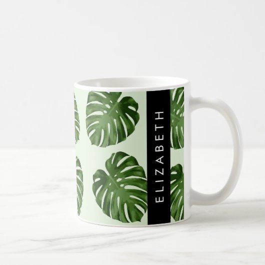 Mug Feuilles de palme, Motif tropical, Votre nom (Droite)