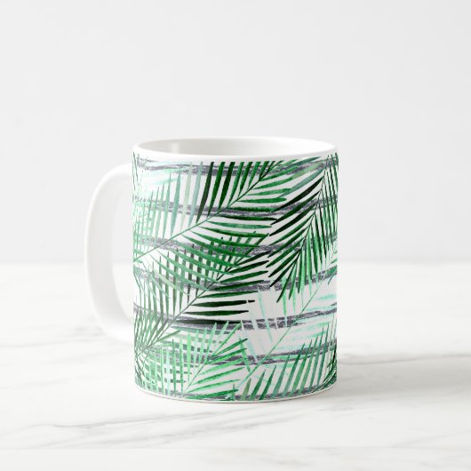 Mug Feuilles de palme sur fond rayé noir et blanc (Devant gauche)