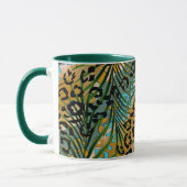 Mug Feuilles de palmier sur fond léopard. (Gauche)