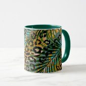 Mug Feuilles de palmier sur fond léopard. (Devant droit)