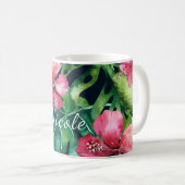 Mug Feuilles de palmier tropical foncé Fleur d'hibiscu (Devant droit)