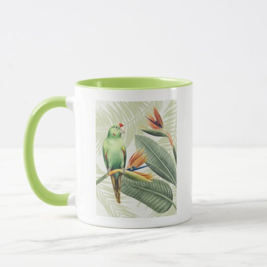 Mug Feuilles De Palmiers Avec Oiseau Vert (Gauche)