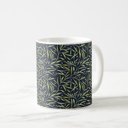 Mug Feuilles de vignes vertes sereines avec des fleurs (Devant droit)