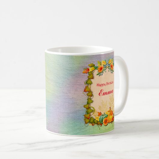 Mug Feuilles d'érable, Citrouilles et fleurs dynamique (Devant droit)