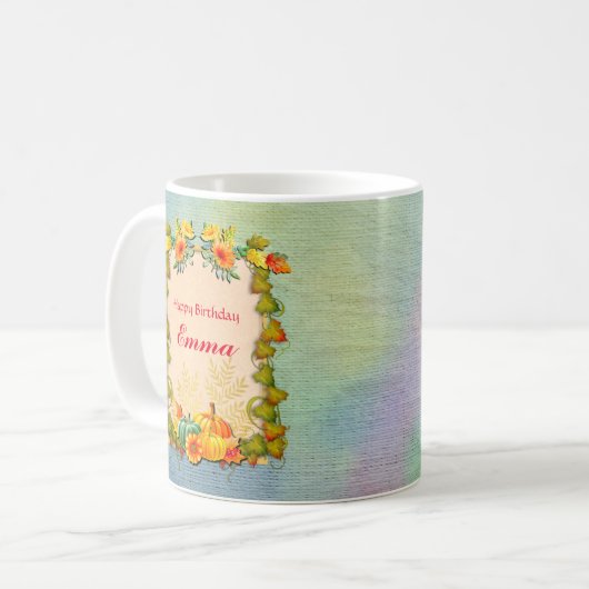 Mug Feuilles d'érable, Citrouilles et fleurs dynamique (Devant gauche)