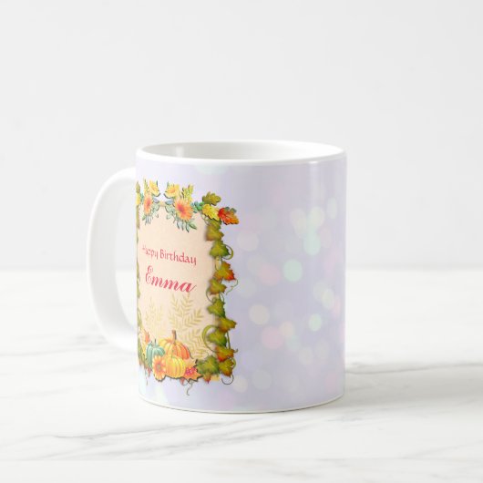 Mug Feuilles d'érable, Citrouilles et fleurs dynamique (Devant gauche)