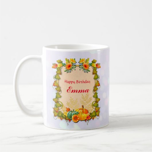 Mug Feuilles d'érable, citrouilles et fleurs vibrantes (Gauche)