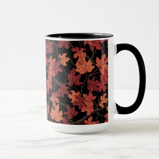 Mug Feuilles d'érable rouges d'automne sur fond noir (Droite)