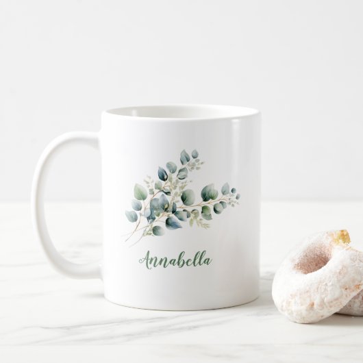 Mug Feuilles d'Eucalyptus avec Nom Cadeau (Avec donut)