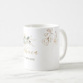 Mug Feuilles d'Eucalyptus, floral doré, votre nom (Devant droit)