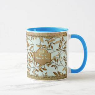 Mug Feuilles d'or 50e anniversaire Mariage