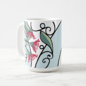 Mug Feuilles et motifs de fleurs bleus et rouges (Devant gauche)