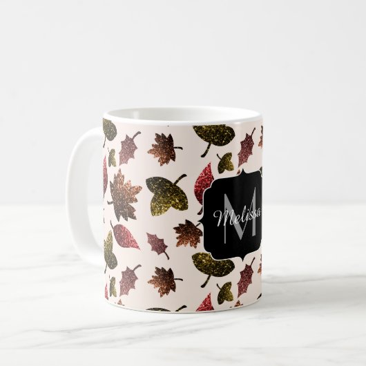 Mug Feuilles étincelants automne étincelants Monogram (Devant gauche)