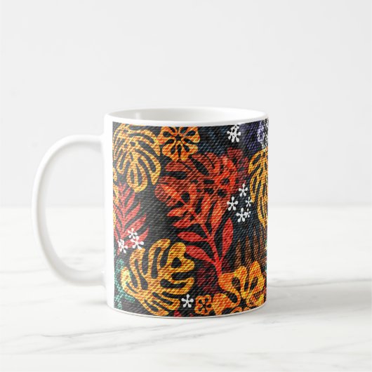 Mug Feuilles exotiques sur denim, impression transpare (Gauche)