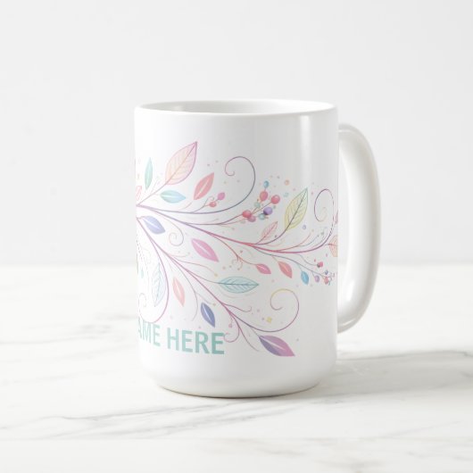 Mug Feuilles Florales Délicates (Devant droit)