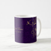 Mug Feuilles Florales Dorées Mariage Moderne Violet (Devant droit)