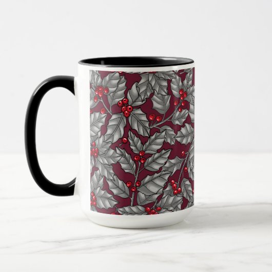 Mug Feuilles gris sur rouge foncé (Gauche)