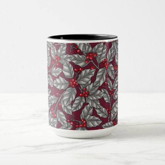 Mug Feuilles gris sur rouge foncé (Centre)