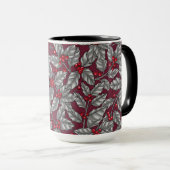Mug Feuilles gris sur rouge foncé (Devant droit)
