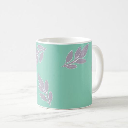 Mug Feuilles gris sur vert (Devant droit)