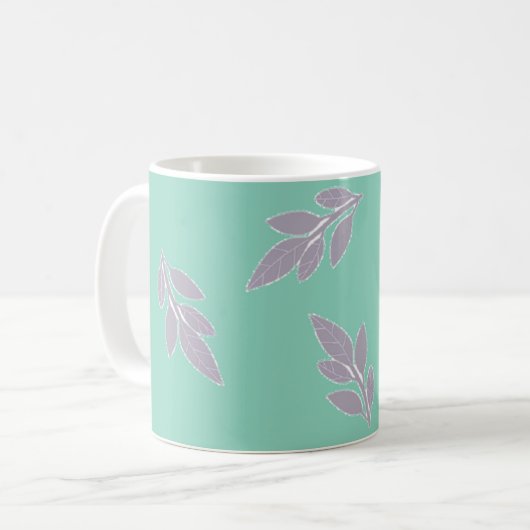 Mug Feuilles gris sur vert (Devant gauche)
