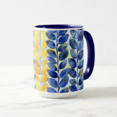 Mug Feuilles jaune et bleu (Devant droit)