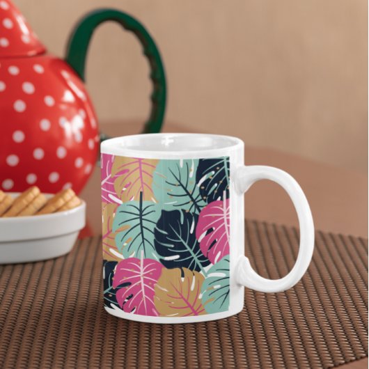 Mug Feuilles Tropical Palm en rose et bleu |