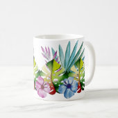Mug Feuilles tropicales fleurs Hawaï aquarelle colorée (Devant droit)